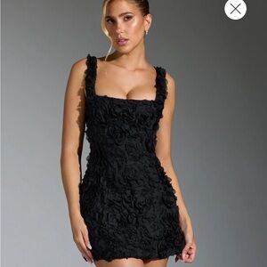 Oh Polly Floral-Appliqué Corset Mini Dress in Black